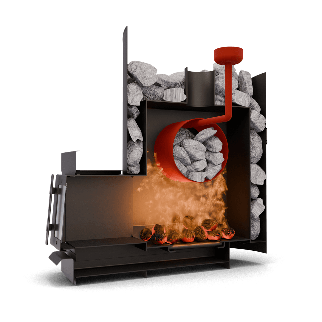 Печь банная Цельсий разрез с закрытой каменки